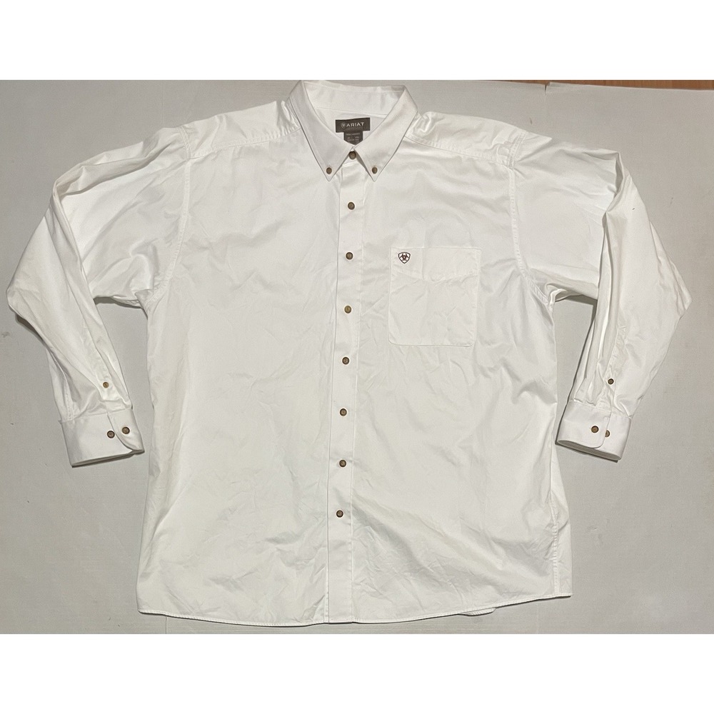 Ariat Mens Size XXL Solid‎ Twill Shirt Long Sleeve Button Up White Heavy Cotton